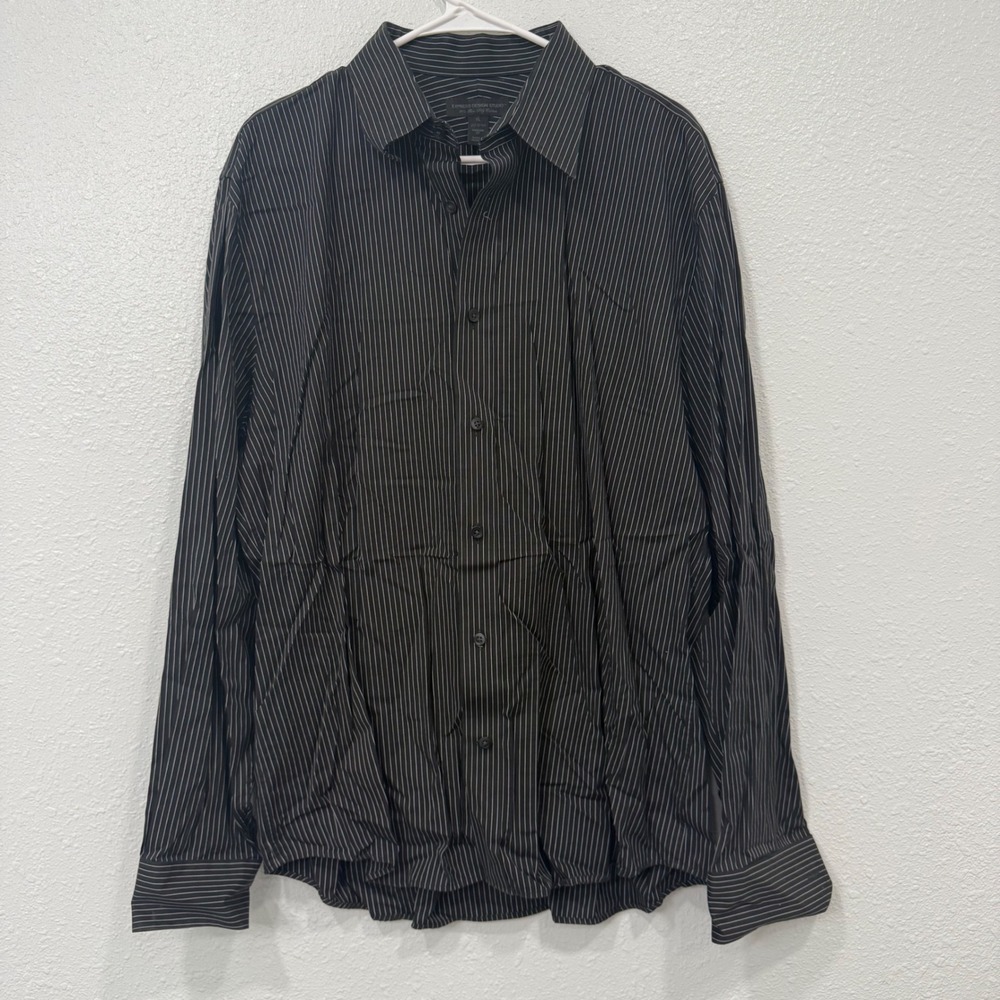 Express Design Studio Mens XL Black Pinstripe 80s Two-Ply Cotton Modern Shirt